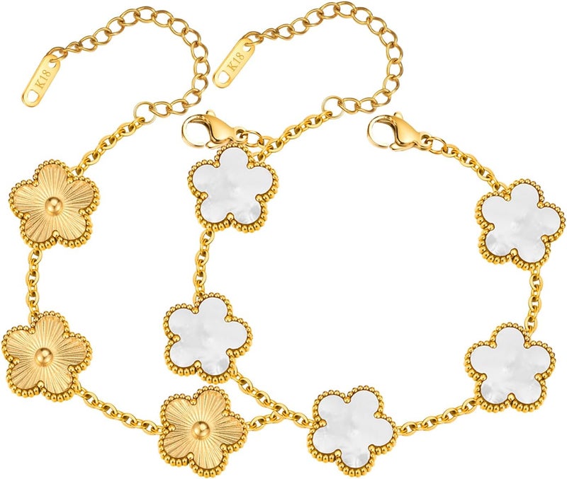 MPRAINBOW Women Gold Bracelets Jewelry Set - 18K Gold Plated Floral Bracelets,Stainless Steel Charm Bracelet Non-Tarnish,Adjustable lucky Chain Set Trendy Gift,Christmas Valentines Birthday Gifts for Girlfriend - Image 1